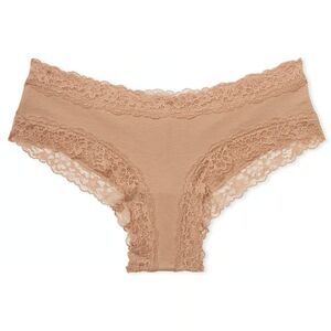 Victoria's Secret The Lacie Lace Waist Cotton Cheeky Panty LARGE TAN